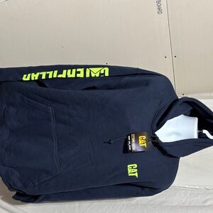 Men’s CAT Caterpillar Navy Hoodie with Neon Accents -NWT